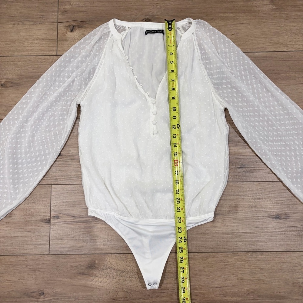 Abercrombie White Swiss Dot Sheer Bodysuit Blouse Cottagecore Coquette Medium - Picture 12 of 14
